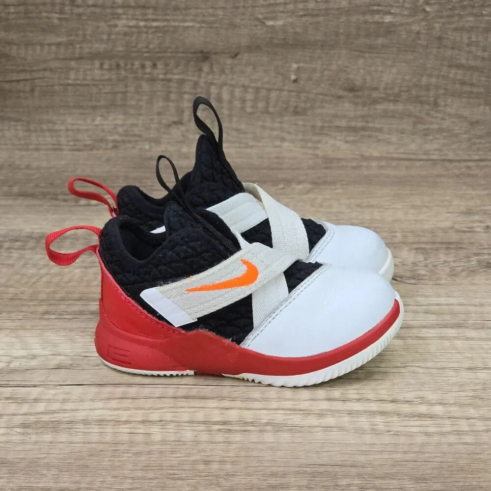 Nike LeBron Soldier XII 12 Toddler's Sz 5C White Black Red Sneakers (AH1690-181)